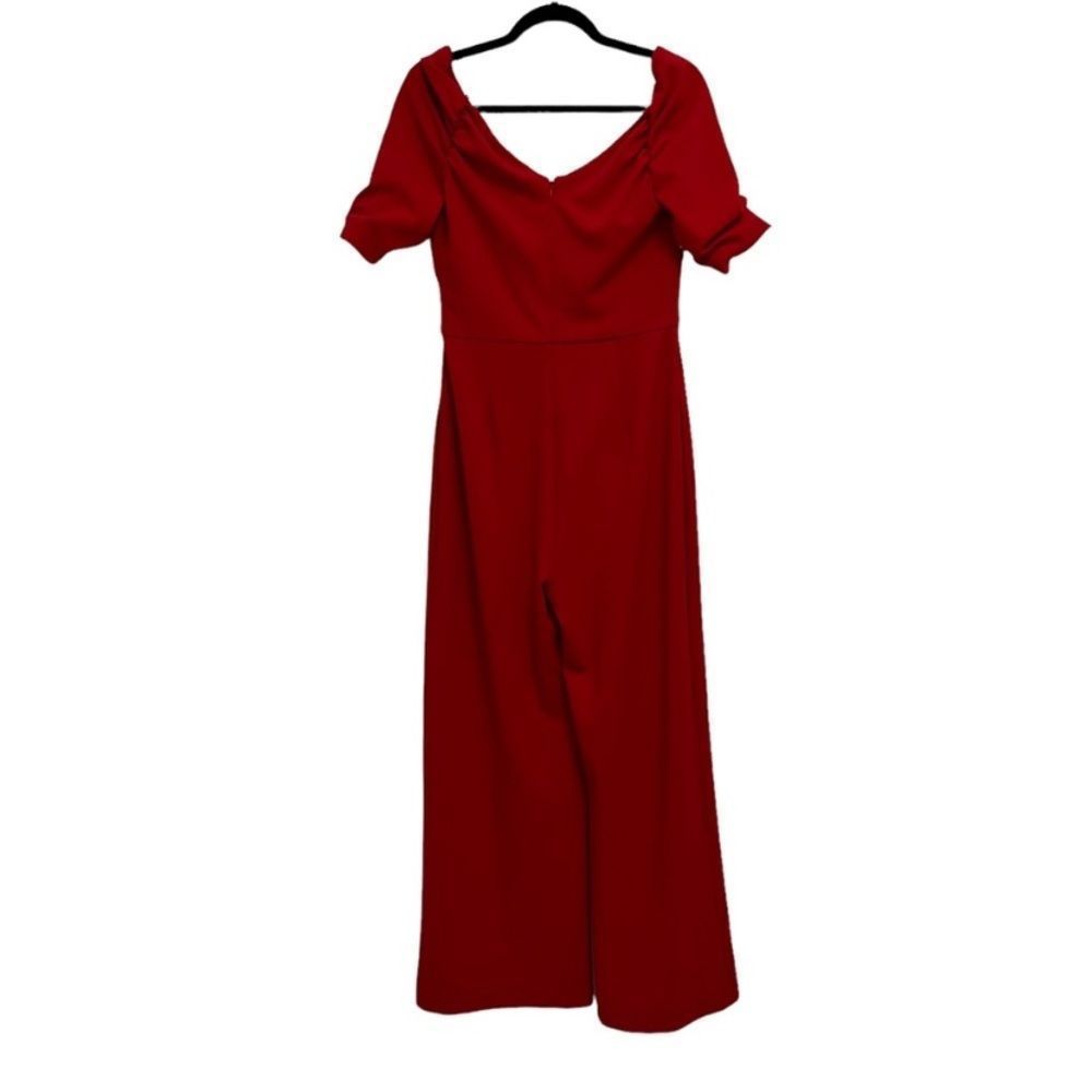 Badgley Mischka Belle Mia Red Ruched Crossover Neckline Wide Leg Jumpsui… - Picture 5 of 7